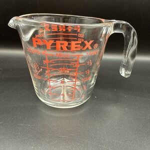Vintage PYREX 516 Measuring Cup, J Handle, 2 Cup w Metric, Corning USA